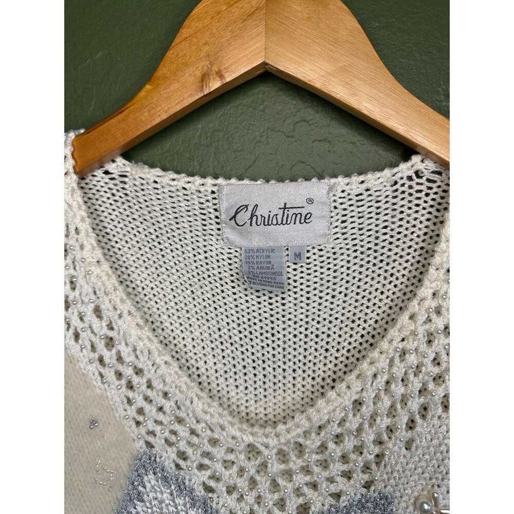 VNTG 80s Christine Women's M Sweater Beaded Embellished Cream Grandmacore Glam - Picture 2 of 10